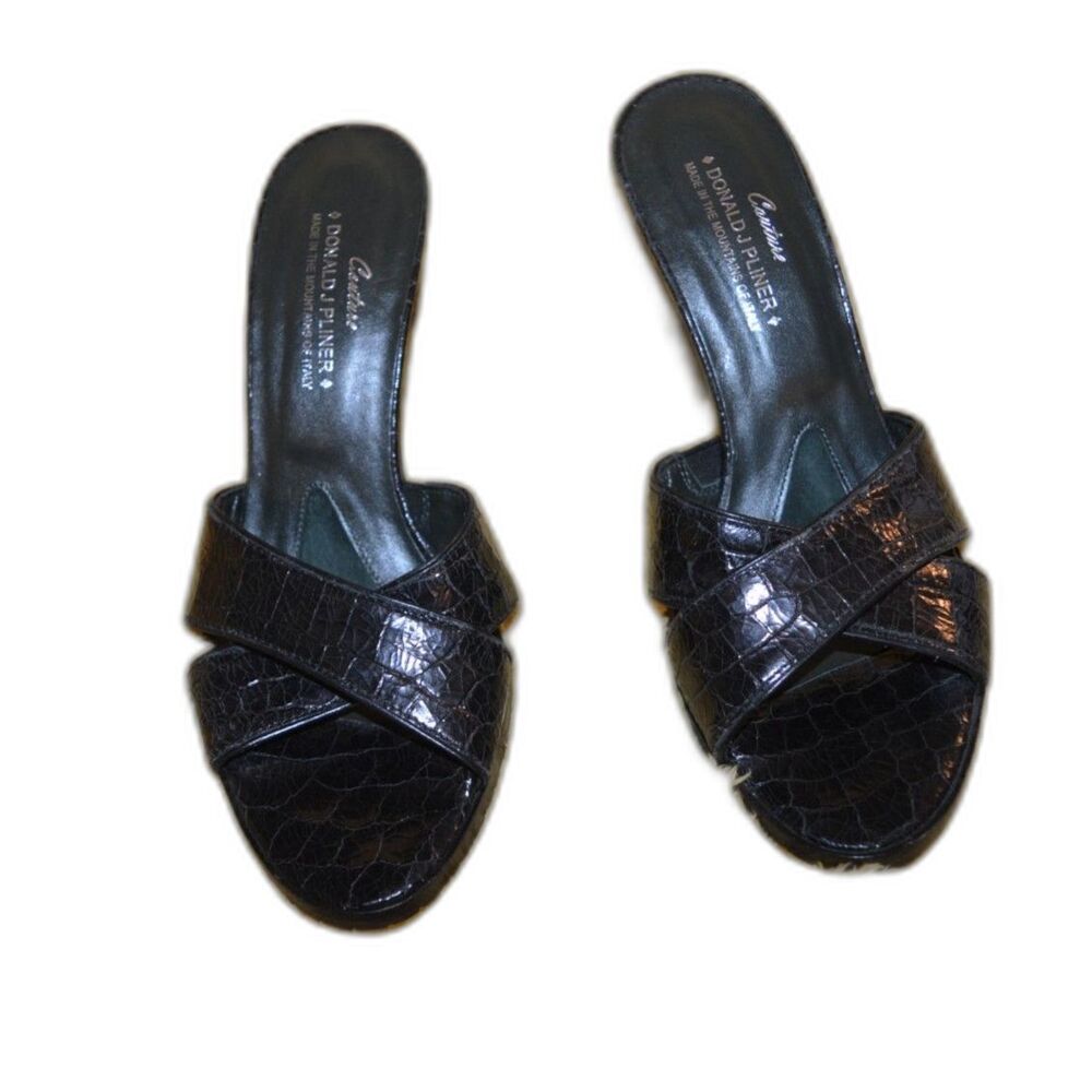 Donald J Pliner Couture Italy Croc Embossed Leather Mule Heels Women 8M Shoes